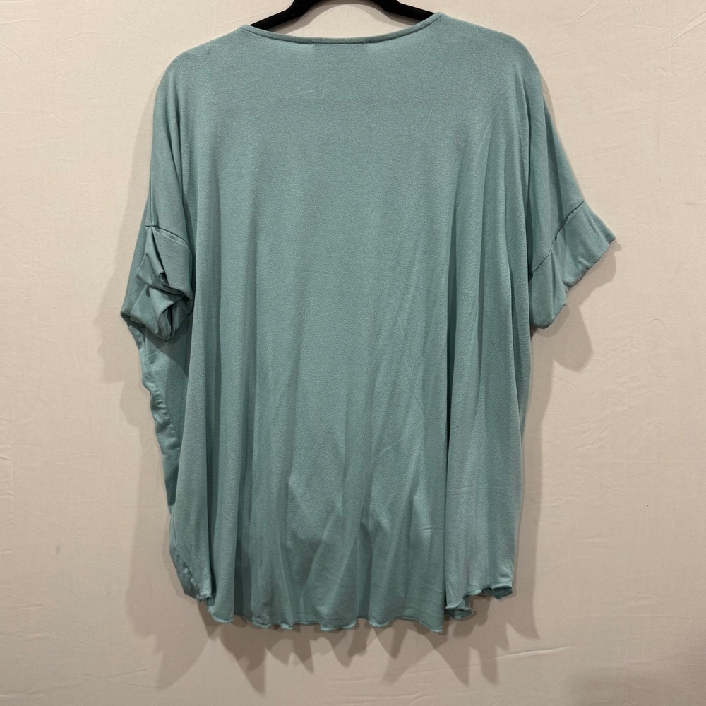 Double Zero mint green  Tencel Rayon Blend Wrap Front V Neck Dolman Sleeve Top L - Picture 2 of 6